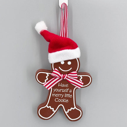 GINGERBREAD HANGING WITH CHRISTMAS HAT 2 ASST