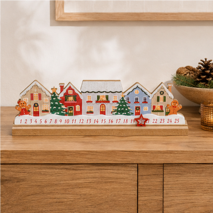 Wooden Christmas House Advent Calendar With Star Marker