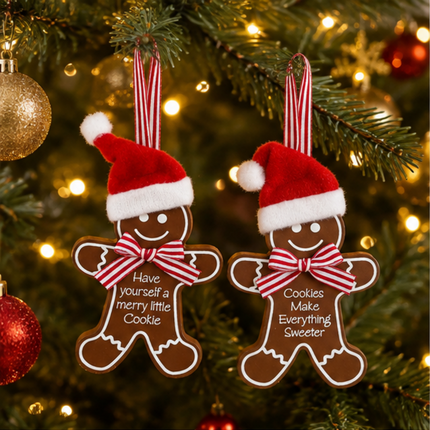 GINGERBREAD HANGING WITH CHRISTMAS HAT 2 ASST