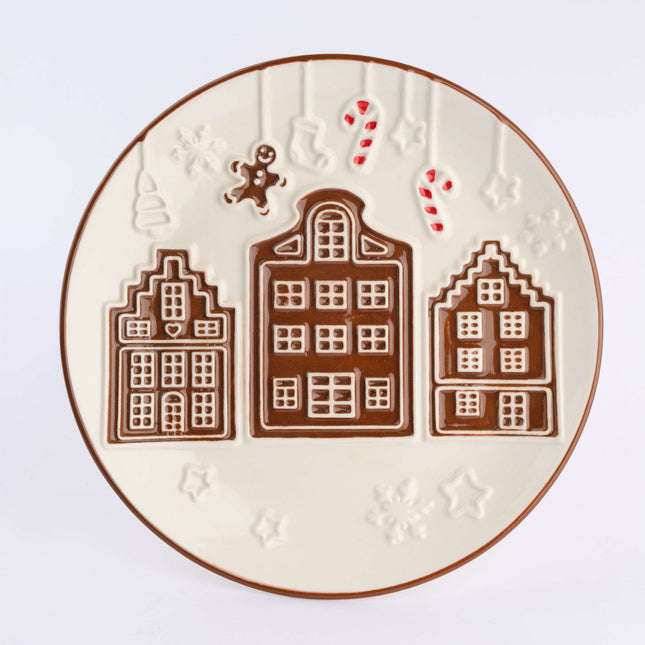 Ceramic Christmas Gingerbread House Round Plate 21cm