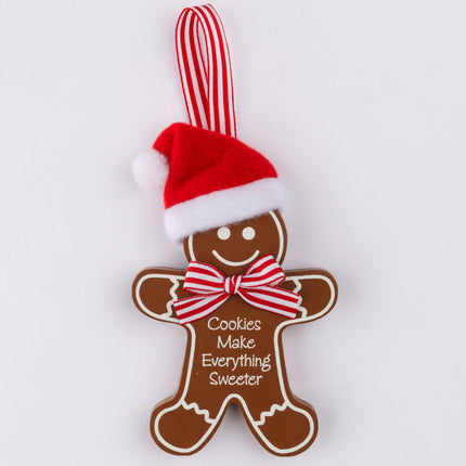 GINGERBREAD HANGING WITH CHRISTMAS HAT 2 ASST