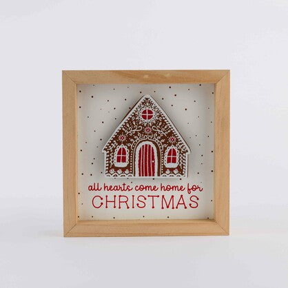 ALL HEARTS COME HOME FOR CHRISTMAS GINGERBREAD HOUSE FRAMED DECOR