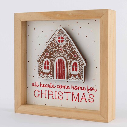 ALL HEARTS COME HOME FOR CHRISTMAS GINGERBREAD HOUSE FRAMED DECOR