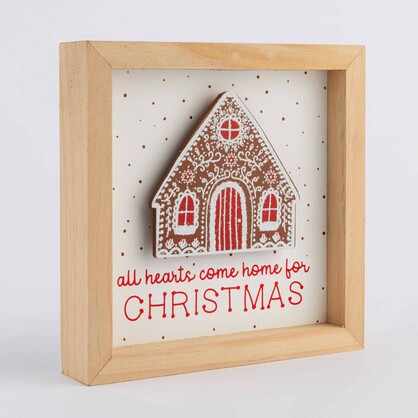 ALL HEARTS COME HOME FOR CHRISTMAS GINGERBREAD HOUSE FRAMED DECOR