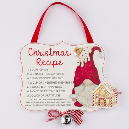 CHRISTMAS RECIPE GNOME HANGING HOLIDAY PLAQUE