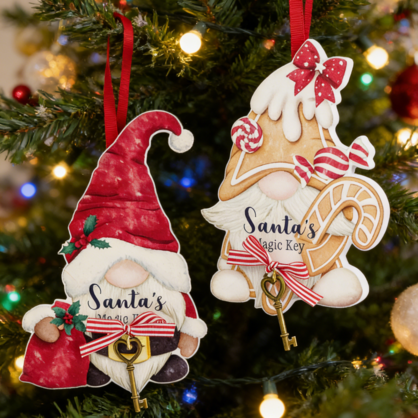 SANTA'S MAGIC KEY CHRISTMAS GNOME HANGING DECOR 2 Asst