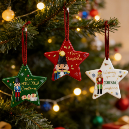 NUTCRACKER STAR-SHAPED CHRISTMAS HANGING ORNAMENT 3 Asst