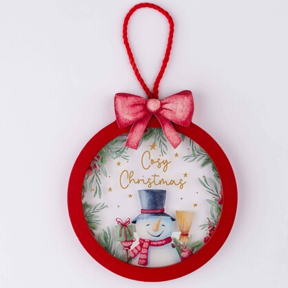 SANTA & SNOWMAN ROUND CHRISTMAS HANGING ORNAMENT2ASST