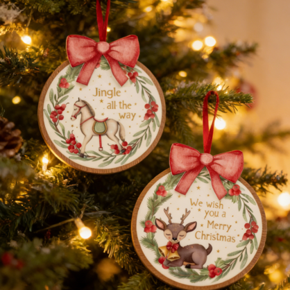 HOLIDAY SENTIMENT ROUND CHRISTMAS HANGING ORNAMENT 2ASST