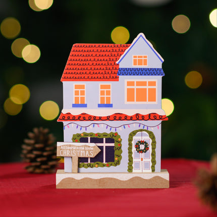 Wooden Christmas House Tabletop Decor With Xmas Sign