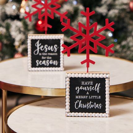 TABLETOP FIGURINE WITH TIN SNOWFLAK-HAVE YOURSELF A MERRY CHRISTMAS