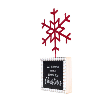 TABLETOP FIGURINE WITH TIN SNOWFLAK-ALL HEARS COME HOME FOR CHRISTMAS