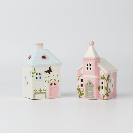 Ceramic Christmas Village House, Pink