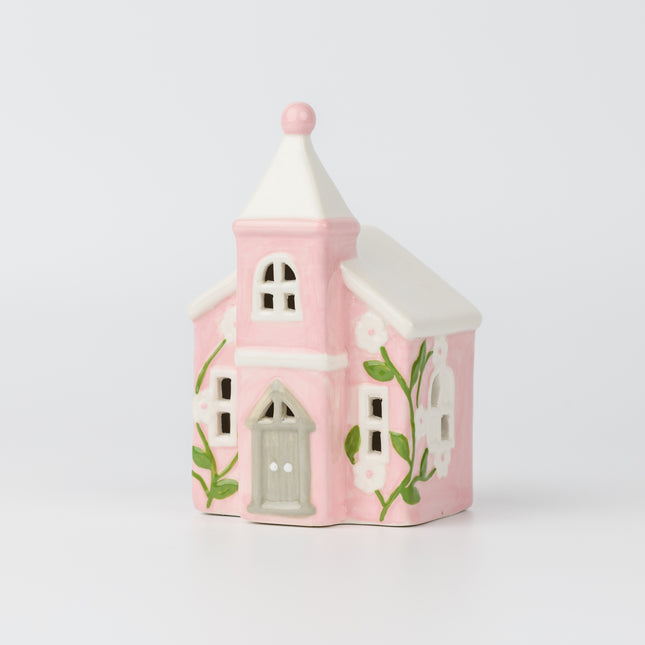 Ceramic Christmas Village House, Pink