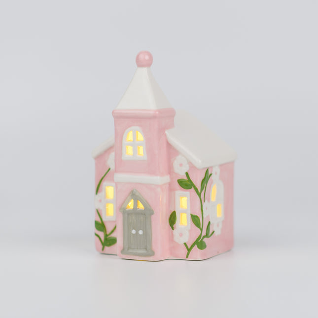 Ceramic Christmas Village House, Pink